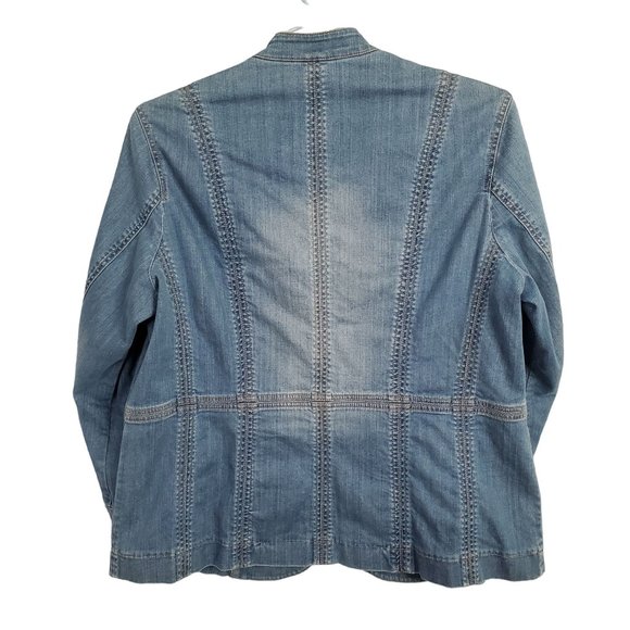 Coldwater Creek Size W18 18W Jacket Denim Jean V-neck Snaps Pockets Fitted Blue - Picture 3 of 12